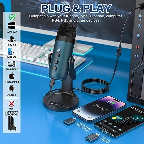 zealsound USB Microphone, Podcast Mic for PC, iPhone & Phones, k66 Teal — view 2