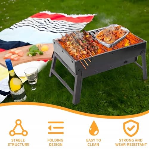 Portable BBQ Grill Foldable Barbecue Grill Rack Burning Charcoal Grill — view 3