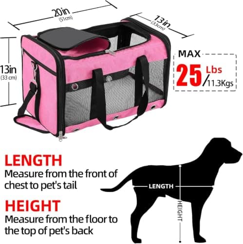 Soft Sided Foldable Cat/Dog/Pet Carrier Bag, Portable Puppy/Pets Travel Carriers For Cats/Dogs With Shoulder Strap & Removable Mat, Durable Basket of 25 lbs - Pink, L — view 3