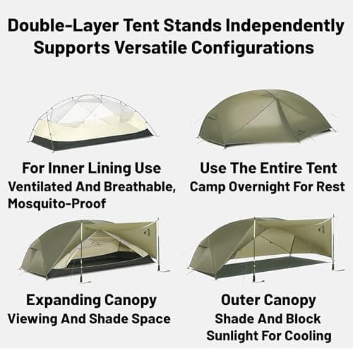Naturehike Mongar Pro Ultralight Tent 2.21kg/4.87bs,3 Person Backpacking Tent,Waterproof & Quickly Build,4 Modes Of Use,20D Nylon Wind Resistant,Outdoor Hiking Tents with Front Porch(Green) — view 5