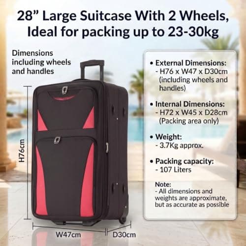 DK Luggage 28" Large Lightweight Suitcases Expandable Trolley case with 2 Wheels DK16 Black/Red — view 2