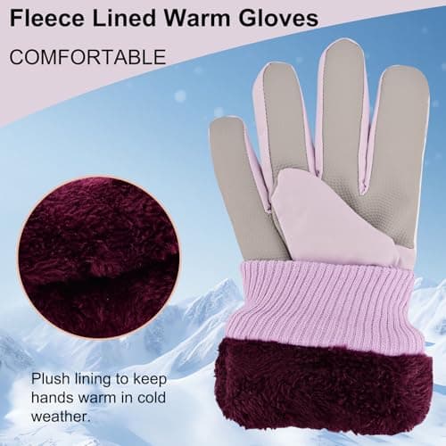 LEHEEYWT Ski Gloves Women, Touchscreen Waterproof Winter Gloves, Fleece Lined Anti-Slip Glove For Women Skiing Snowboarding Hiking Cycling Outdoor (purple) — view 3