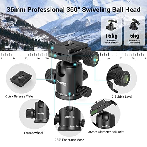 SMALLRIG 72" Aluminum Camera Tripod, Lightweight Tripod & Monopod with Ball Head and Quick Release Plate, Travel Tripods for DSLR, Camera, Phone, Payload 15kg / 33lb - 3935 — view 2