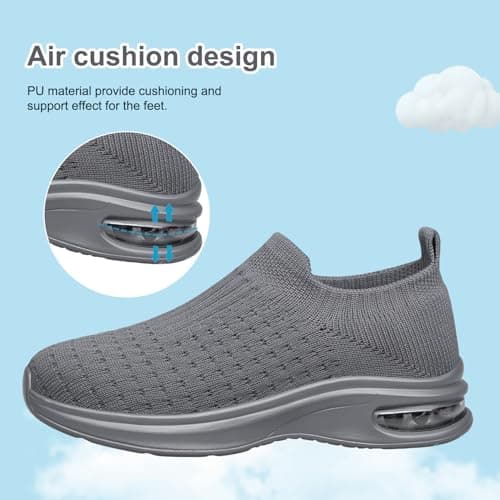 Raoendis Kids Sneakers Boys Girls Trainers Slip on Running Shoes, Fashion Breathable Sports Shoes Outdoor Indoor School Trainers for Big Kid Grey Size 4 — view 4