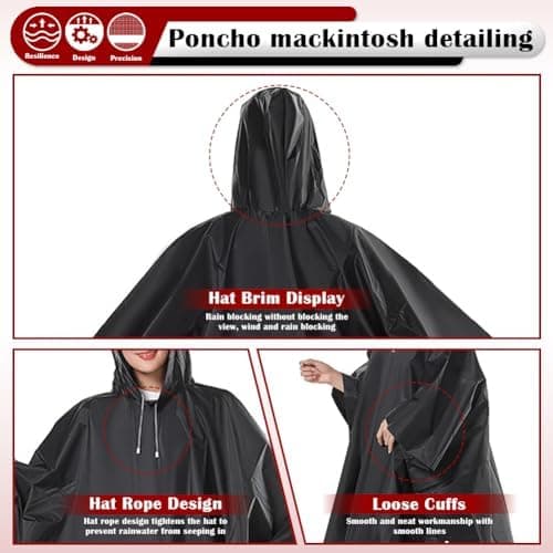 CHGANG 2 Pack Waterproof Rain Poncho Adult, EVA Portable Waterproof Ponchos, Reusable raincoat with Hoods for Camping, Hiking Travel, Amusement Parks, Festival — view 5