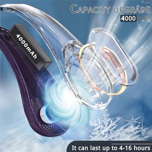 ASNUG Neck Fan, Bladeless Neck Fan, USB Rechargeable Personal Fan, 4000 mAh Battery Operated Neck Fan, 3 Speeds Adjustable,Faster Cooling, Ultra Quiet, Suitable for Home, Office, Travel,Violet — view 5