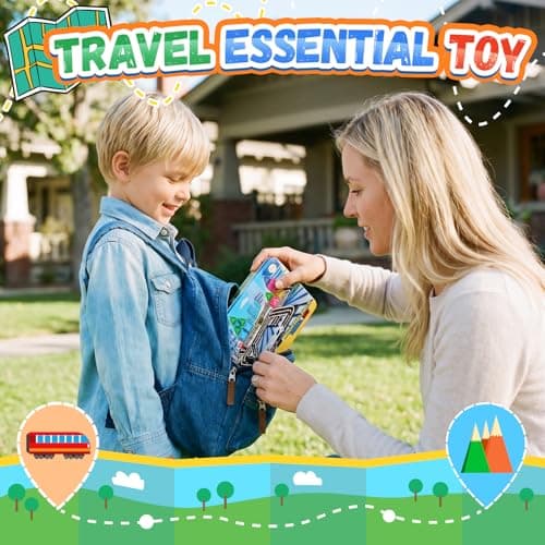 iKidiki 58 PCS Mini Travel Magnetic Tiles Set, 3 4 5 6 Year Old Boy Girl Gifts, Plane Activities for Kids, Boys Toys Age 3-6 Magnetic Blocks Building Toddler Travel Toys — view 5