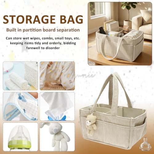 Baby Nappy Caddy Organiser for Changing Table – Portable Travel Bag, Beige — view 4