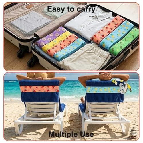 5 Pcs Beach Towel Bands for Sun Loungers, Elastic Towel Craber for Beach Chair, Non-Slip Chair Towel Holders for Pool, Cruise Deck, Travel, Chair Bands (5 Styles,30x5cm) — view 6