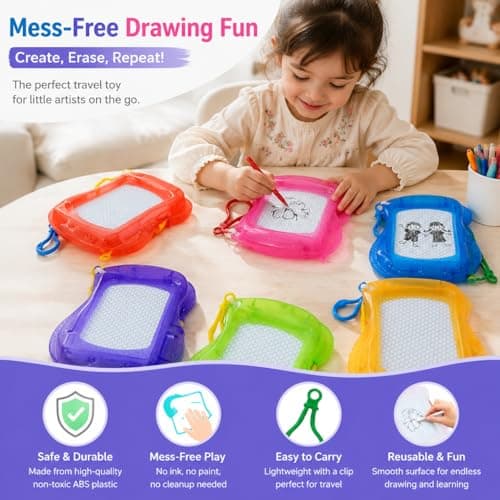 6 Pack Mini Magnetic Drawing Boards with Keychains, Portable Doodle Sketch Pads, Colourful Erasable Writing Boards for Travel, Party Favours, Creative Activities and On-the-Go Entertainment, — view 6