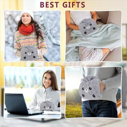 Double-Hand Water Bottle with Fleece Cover UK 1.2L Leakproof Large Rubber Hot Water Bag Fluffy Hot Water Bottles for Hands Neck Shoulder Pain and Hand Feet Warmer Pain Relief — view 6