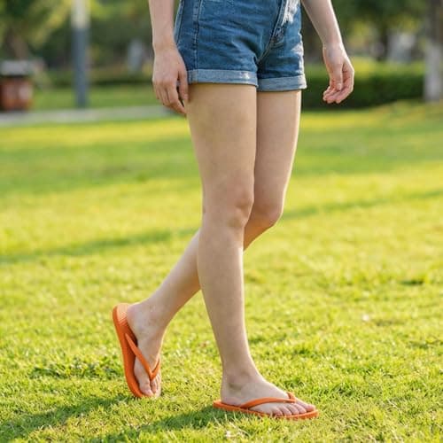 Women's Non-Slip Flip Flops Ultra Lightweight Basic Thongs Rubber Soft Slide Slip-on Shoes Beach Pool Shower Sandals (Orange, Adult, Women, 7, Numeric Range, UK Footwear Size System, 8, Medium) — view 2