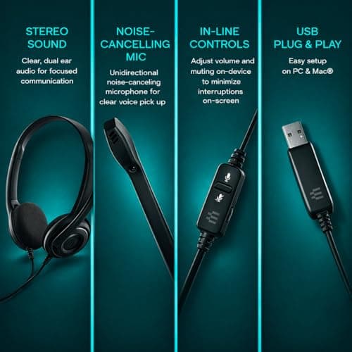 EPOS PC8 USB Stereo Headset for PC & Mac - Wired On-Ear Headphones with Noise-Canceling Mic, USB Plug, In-Line Volume & Mute Control, Ultra-Light Design, Perfect for Business, Calls & Remote Work — view 4