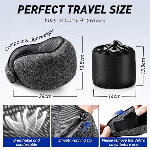 YC Kitchen Travel Pillow for Airplane, Memory Foam Neck Pillow for Adults — view 3