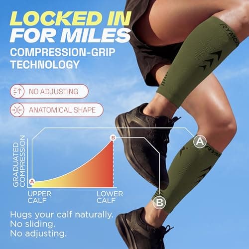 Rymora Calf Compression Sleeves for Men & Women (Ideal for Sports, Running, Shin Splints & More) (One Pair) (Olive Green) (Medium) [M] — view 6