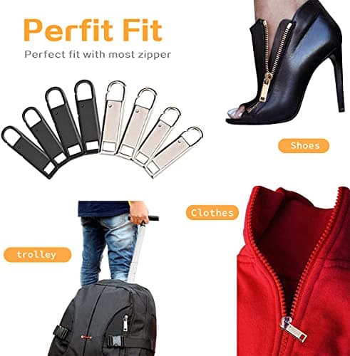 Enjoy Zipper Pull Tab Replacement Metal Zipper Handle Mend Fixer for Shoes Luggage Suitcases Bag Jacket - 8 PCS (Black Silver) — view 3