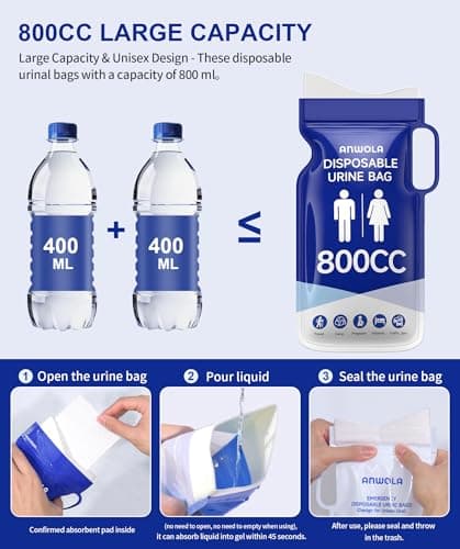 ANWOLA Portable Urinal for Men,Disposable Urine Bags with Handle,Emergency Toilet Pee Bags,Vomit Bag Travel Urinals for Men,Women,Pregnant,Patient,Kids,Travel,Car,Camping,Hiking (12, Blue) — view 5