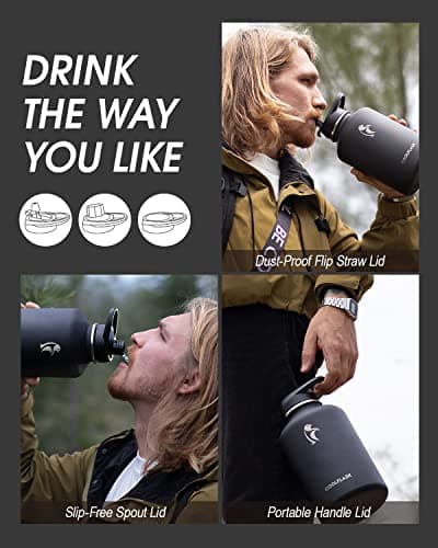 Coolflask 2L Water Bottle Insulated with PU Leather Sleeve & 3 Lids — view 5