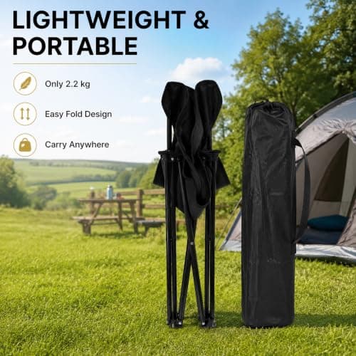HomlyPro Folding Camping Chair, Pack of 1 - Lightweight & Durable Metal Frame, Compact Outdoor Chair for Adults, Perfect for Fishing, Picnics, Beach, Garden, and Outdoor Uses (Black) — view 4