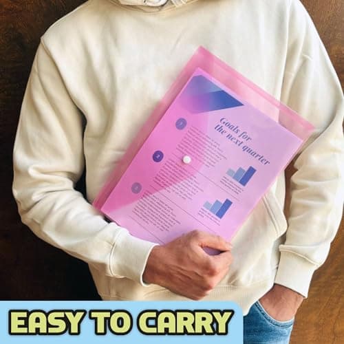 A4 Plastic Wallets for Documents with Button Closure, Pack of 10 (Pink) — view 4