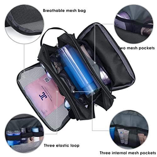 WANDF Toiletry Bag Water-Resistant Nylon Travel Wash Bag Lightweight Dopp Kit for Men and Women(A-Pure Black) — view 2
