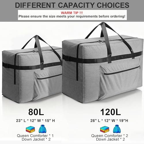 80L Extra Large Travel Bag, Water Repellent & Tear Resistant Packable Holdall for Moving, Packing, Travel, Weekender for Men & Women — view 2
