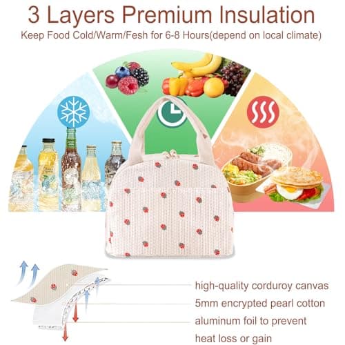 Binoster Lunch Bags for Women Insulated Cooler Lunch Bag Adults Kids Packed Lunch Box Tote Bag Cute Girls Ladies Lunch Bags for Work School Picnic Travel Beach Gifts for Women Her Wife Preppy Stuff — view 3