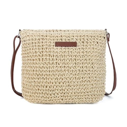 AFKOMST Women’s Straw Crossbody Bag, Small Woven Shoulder Bag with Adjustable Strap, Lightweight Wicker Summer Beach Handbag for Holiday Travel Picnic Daily Use