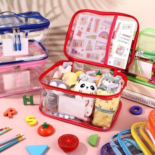 8 Packs Clear Toy Storage Bag with Name Tag, Waterproof Travel PVC Toy Organizer Case with Handles Toy Pouch for Building Blocks Puzzle — view 5