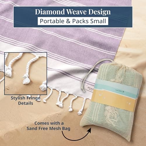 LANE LINEN Extra Large Turkish Cotton Beach Towel Blanket – Jumbo Sand-Free Quick Dry Travel Blanket – Oversized 208x208 cm Towel for Camping, Beach & Picnic - Regal Orchid — view 5