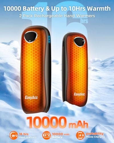 2 pack-Rechargeable Hand Warmers 10000mAh,EasyAcc Hand Warmers Reusable [Lifetime Service] Safe UL Certified Up to 16Hrs LED Display Electric Hand Warmer,3 Levels Golf Hiking Raynaud's — view 2