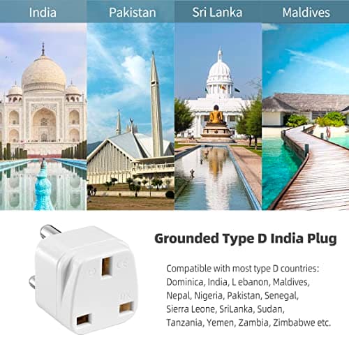 LUKELI 4 Pack UK to India Plug Adapter India Travel Adapter (White 4 Pack) — view 2