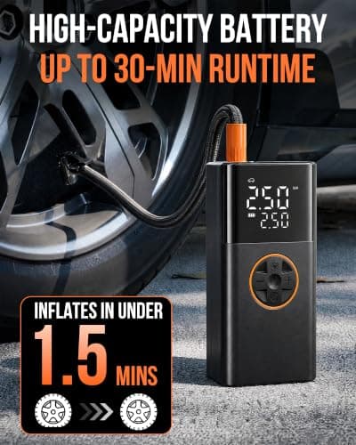 Tyre Inflator Air Compressor, Portable Cordless Car Bike Tyre Pump, 150PSI — view 2