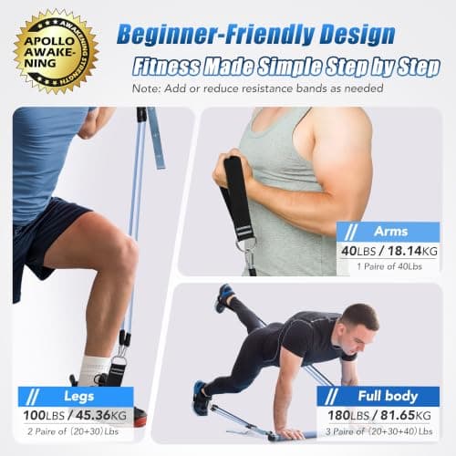 ALongSong Pilates Equipment Pilates Reformer Bar Set With 6 Resistance Bands 20/30/40lbs, Door Anchor & Hook Fitness Equipment for Full-Body Toning & Muscle Building | Home Workout/Gym/Travel Use — view 2
