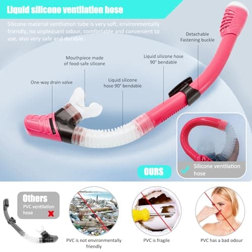 HINATAA Dry Snorkel Set, Multi-Colors 180° Wide View Anti-Fog Diving Goggle and Silicone Anti-Leak Dry Snorkel Tube, Profession Snorkeling Gear, Easy Breath Snorkel Mask for Adult and Teenagers (Red) — view 4