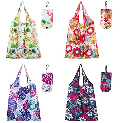 QINREN 4 Pack Foldable Reusable Shopping Bags