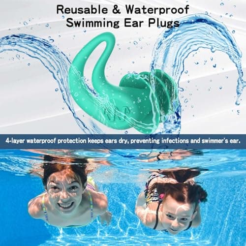 Swimming Ear Plugs for Kids,4 Pairs Reusable Silicone Ear Plugs Swimming — view 3