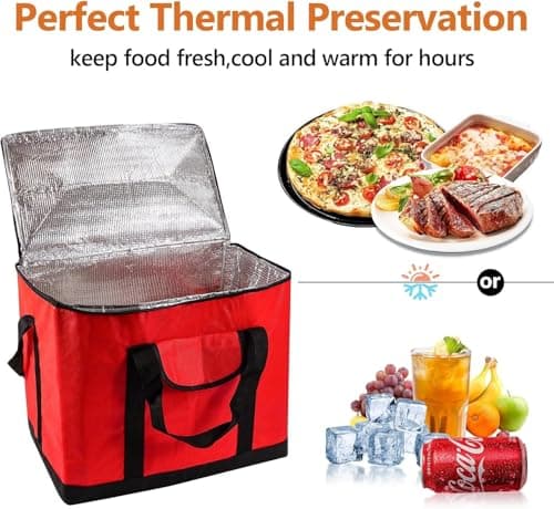 SFBSFL Large Cooler Bag, Insulated Thermal Cool Box - 30 Can Capacity Leakproof Cooler Bag for Picnic,Camping, Beach, Grocery Shopping,Food Delivery - Reusable, Foldable,Keeps Cold & Warm Red — view 4