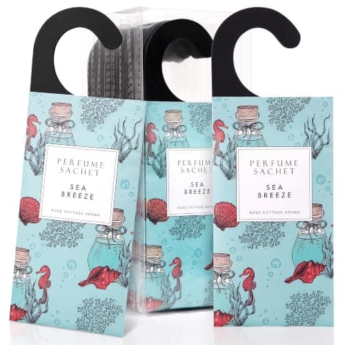 Large 12 Packs Sea Breeze Hanging Scented Sachets Long-Lasting Closet Deodorizer Air Freshener Fabric Refresher Odor Eliminator for Drawer Home Fragrance Gift Set