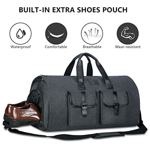 UNIQUEBELLA Travel Suit Carrier Garment Duffel Bag Fiber Large Holdall for Men with Shoe Compartment (Dark Grey) — view 4