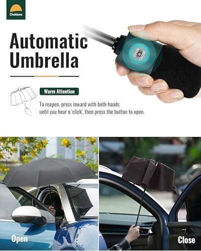 Chakipee Compact Travel Umbrella Windproof Strong- Automatic Folding Umbrellas for Wind and Rain, Portable 210T Fabric 106cm Span - 8 Ribs Portable Umbrella for Men and Women Black 2 Pack — view 2