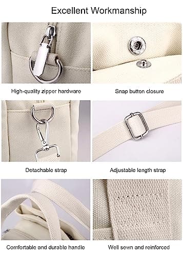 zhongningyifeng Women Canvas Handbag Shoulder bags Small Casual Multi-Pocket Top Handle Tote Crossbody Bag (black) — view 4