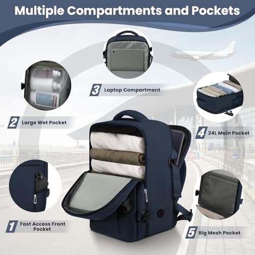 OTAHGK Cabin Bags 40×30×20 for Ryanair Underseat Carry-ons Travel Backpack Hand Luggage Bag Cabin Size 24L Flight Rucksack Casual Daypack School Office Backpack Fit 14 Inch Laptop-Blue — view 3