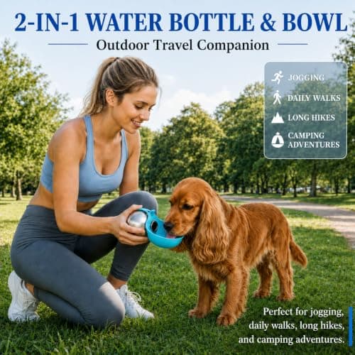 Kaaeiccr Dog Water Bottles for Walking, 285ml 2-in-1 Light Blue — view 2