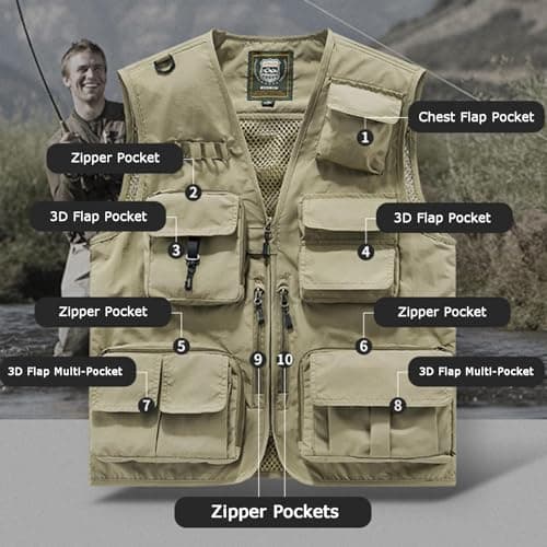 Men’s Utimen’s Utility Giletlity Gile Cargo Vests with Multi Pockets Outdoor Lightweight Travel Security Vest Plus Size Sleeveless Zip up Jackets for Tool Work Fishing Hiking — view 6