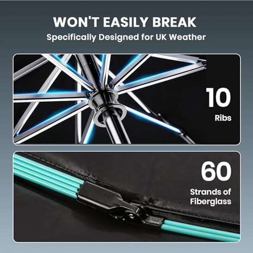 Zukdure Windproof Umbrella, 10-Rib Strong Umbrella Upgraded Reinforced Fibreglass Frame Double-Layer Ventilated Anti-Flip Canopy Quick-Dry Water-Repellent Fabric Travel Business Black — view 3