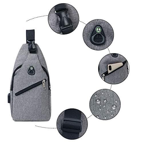 flintronic Sling Bag, Men Women Chest Bag with USB Charging Port & Earphone Port, Lightweight Crossbody bag for Hiking, Walking, Cycling, Traveling (Include 1* Climbing Hook & 1*USB Cable) — view 6