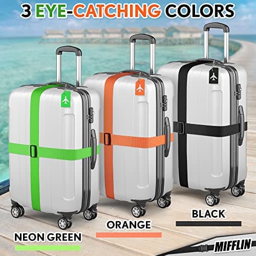 Luggage Straps - Black, 78" Long, 2 Inches Wide, 4 Pack - Adjustable Nylon Belt for Travel Suitcases & Bags - by Mifflin — view 3