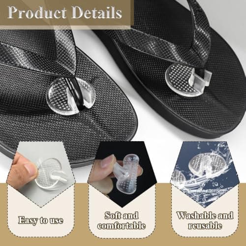 LBEWXAU 6 Pairs Flip Flop Cushion Pads, Toe Seam Guards Protectors Comfortable Forefoot Padding Inserts Anti-Slip and Reuse for Health and Household, Beach, Outdoors Travel(Transparent) — view 3