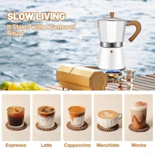 EcoLivzen European Style Coffee Pot with Wooden Handle, Aluminium Turkish Brew Maker for Gas and Electric Stoves, Portable Espresso Pot for Camping and Travel, Red(150ML Matte Black) — view 3